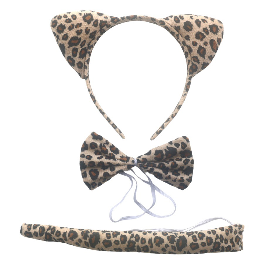Diadema de Animal para Disfraz de Halloween, Accesorios para el Cabello, Diadema de Leopardo al por Mayor, Orejas de Gato con Estampado de Leopardo, Set de Pegatinas Faciales