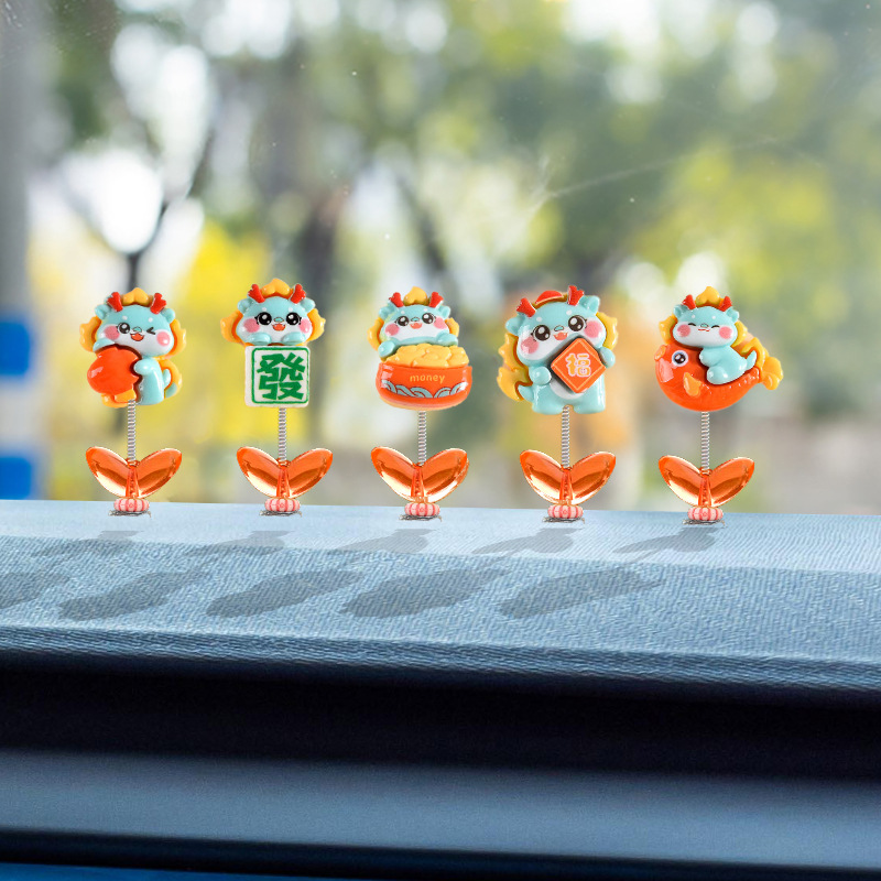 2024 modelos de año nuevo sacudiendo la cabeza adornos de coche bebé dragón adornos de coche lindo suministros de coche muebles de consola central