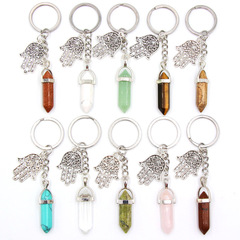 Natural Crystal Column Hexagonal Keychain Fátima Hand Pendant Keychain Accessory Wholesale