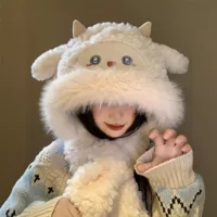 Милая маленькая плюшевая шапка с овечками для женщин, зимняя новая морозостойкая теплая шапка, шарф, универсальная утолщенная шапка для защиты ушей, шапка Lei Feng