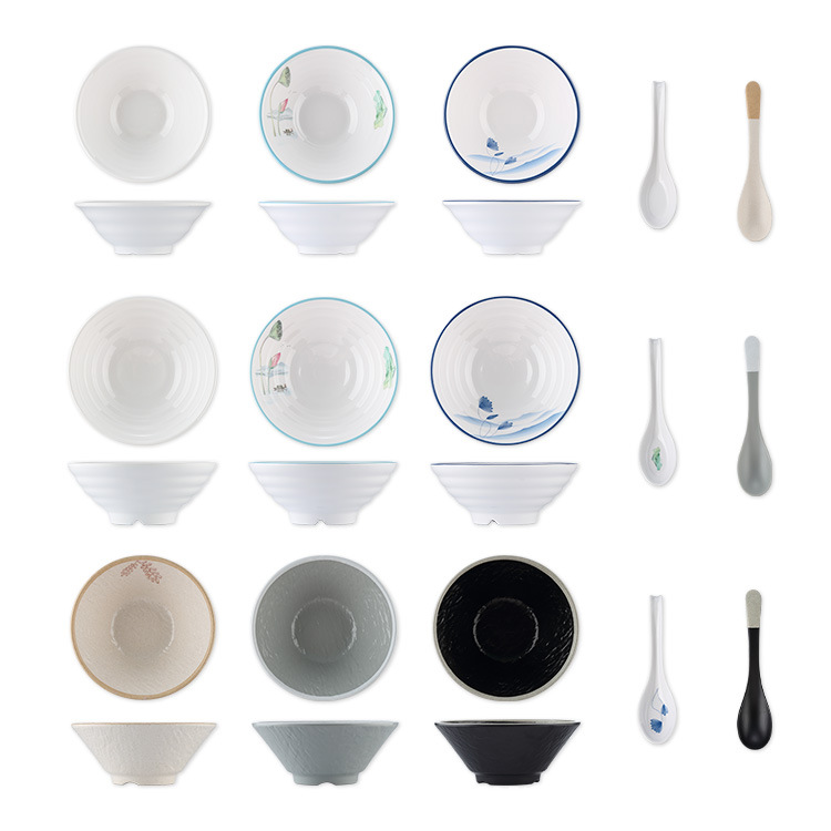 Tazón de ramen japonés comercial picante caliente Tazón grande tazón de fideos instantáneos de plástico sopa en polvo tazón de porcelana de imitación tazón de melamina palillos traje vajilla