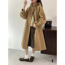 韩国东大门eg*g 小众设计感宽松可拆卸连帽A字长款风衣外套女秋