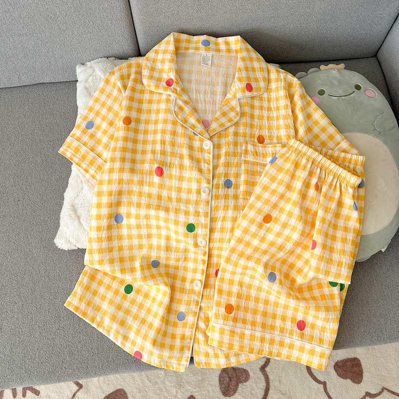 Wholesale Factory Summer Short-Sleeve Cloud Cotton Pajamas for Women, Comfortable Internet Celebrity Hot-Selling Shorts, Can Be Worn Outside, Home Wear Set