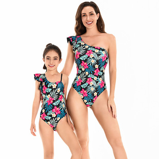 Amazon Parent-Child Swimsuit New Triangle One-Shoulder Bikini European and American Bikini Girls' Mother and Daughter Swimsuit