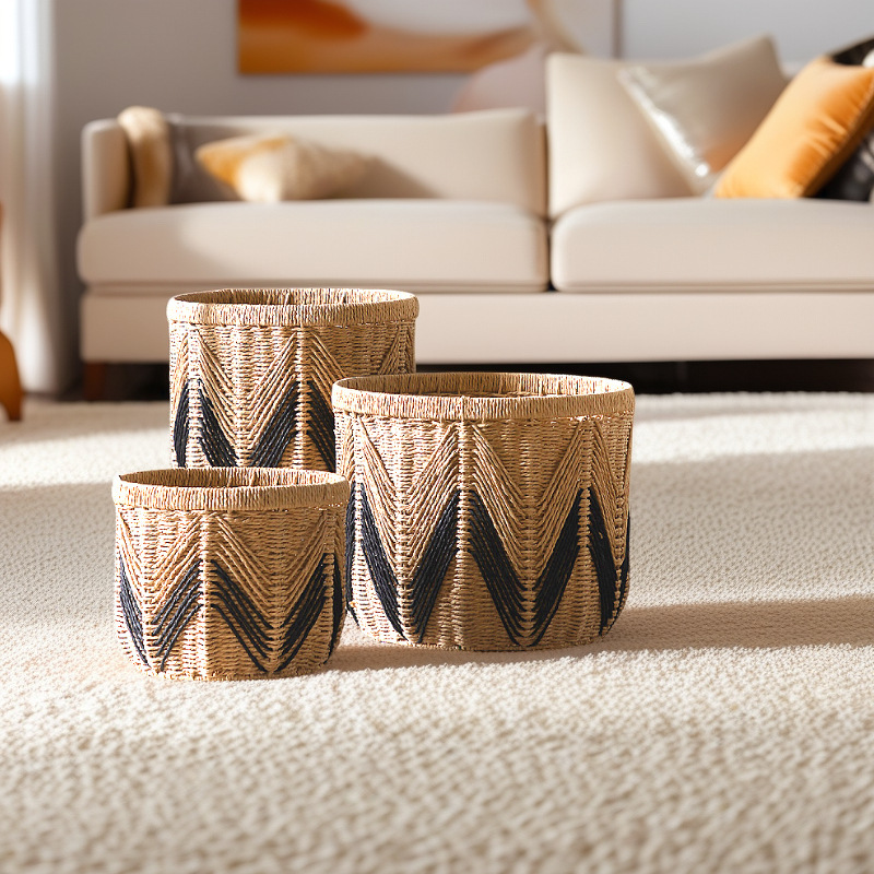 Paper Rope Storage Basket Desktop Hand-Woven Basket Storage Box Decorative Basket Paper Basket Organizing Storage Box