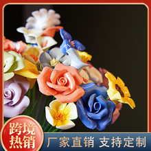 德化手工捏瓷花玫瑰小花朵花束景德镇陶瓷永生花工艺摆件批发跨境