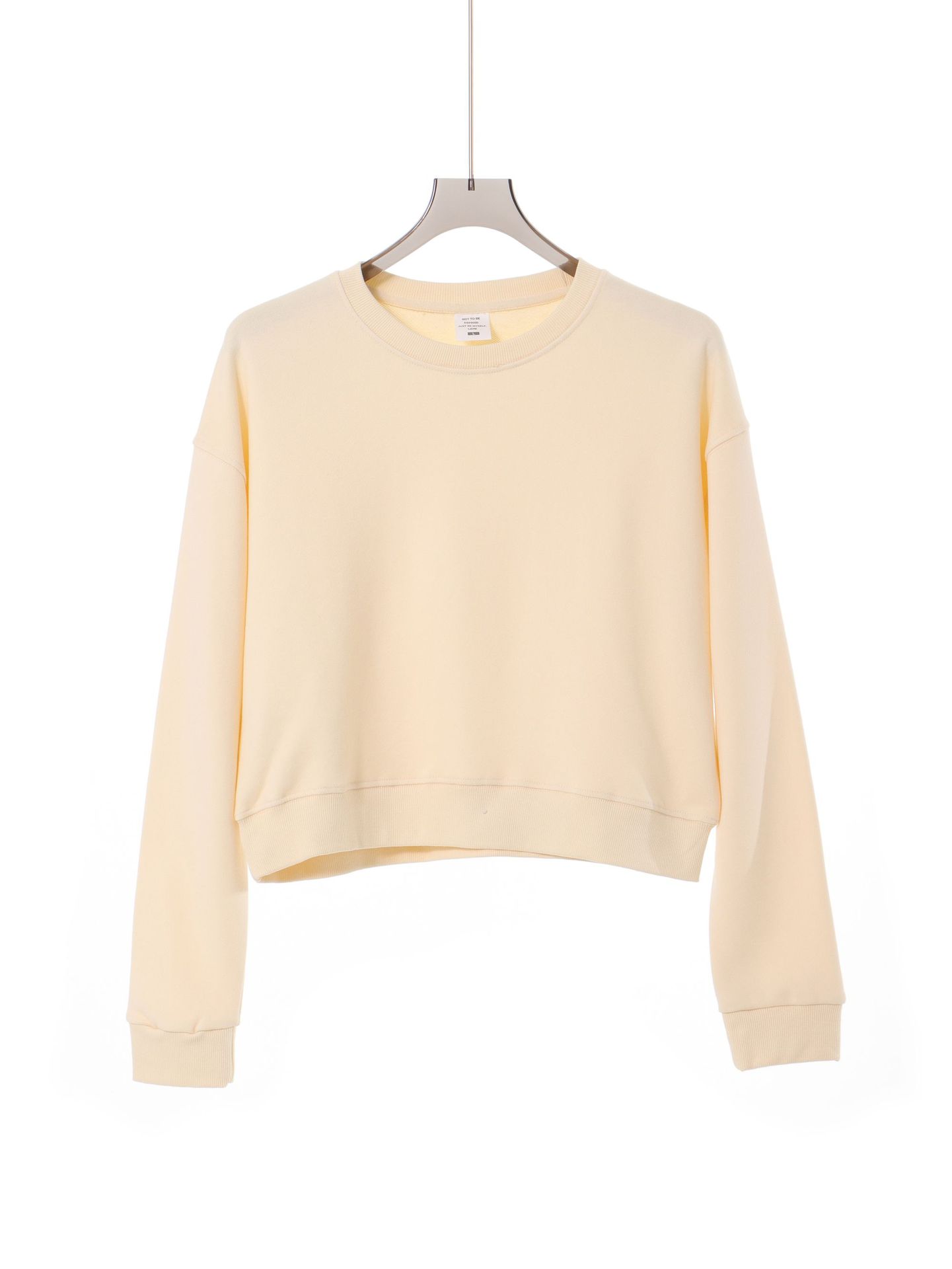 Sudadera corta de cuello redondo para mujer, de 330 g, de marca de moda, estilo casual simple para otoño e invierno, sudadera corta de manga larga.