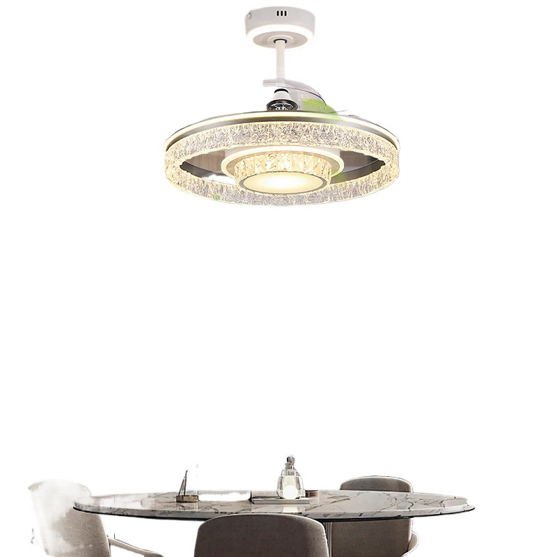 Lámpara de ventilador colgante de grieta de hielo Lámpara de ventilador invisible 2025 nuevo candelabro de lujo ligero, dormitorio, restaurante, luz de ventilador eléctrico integrado para el hogar