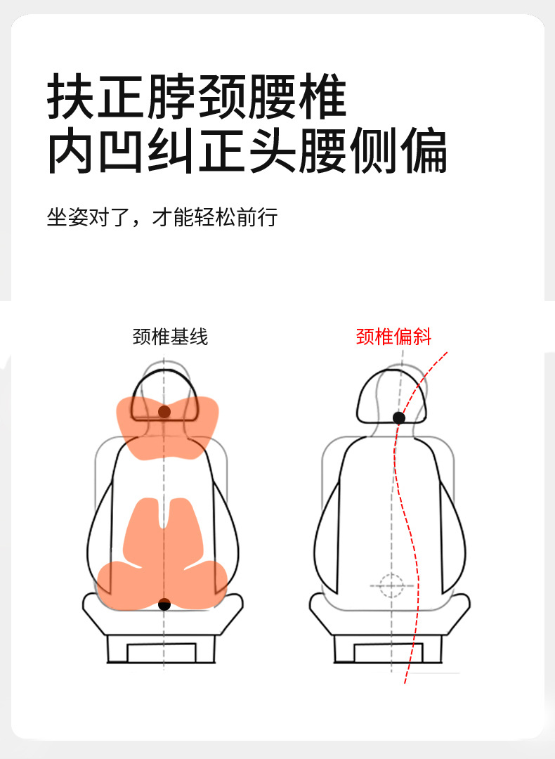 Factory Direct Sales High-End Car Massage Headrest Memory Foam Seat Neck Pillow Lumbar Support Car Lumbar Support Pillow