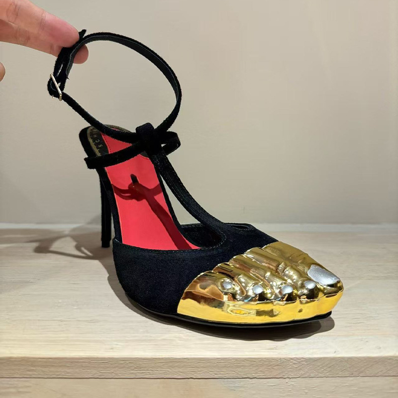 2025 European and American Catwalk Style Super High Heel Metal Toe Toe Sandals and Slippers, Feminine Stiletto Mule Women's Shoes Trendy