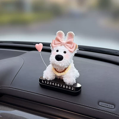 Nömrəli dayanma kartı Plate, Temporary Parking Sign, Car - rabbit-ears-big-pink-bow-brown-and-yellow-scarf-pink-balloon-west-highland-new-black-press-card