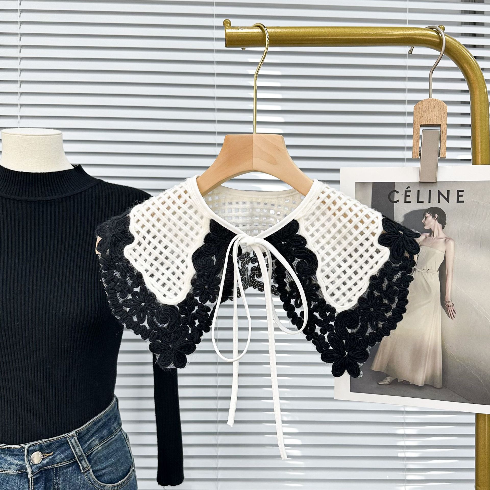 Chal de otoño e invierno con un solo producto bordado de lana cuello falso suéter cuello cuello de punto de todo fósforo cuello decorativo femenino