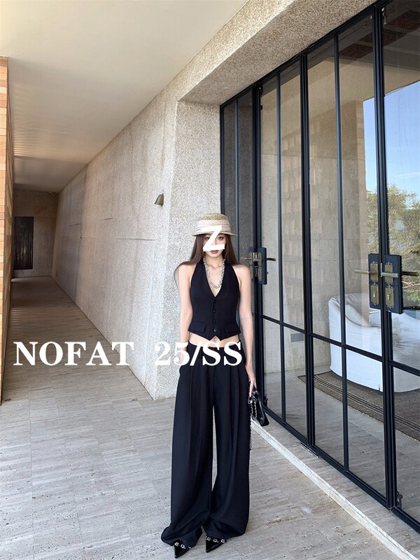 2025上新法博嘉丽尔 老钱黑色廓形西装外套女马甲阔腿西裤套装|undefined