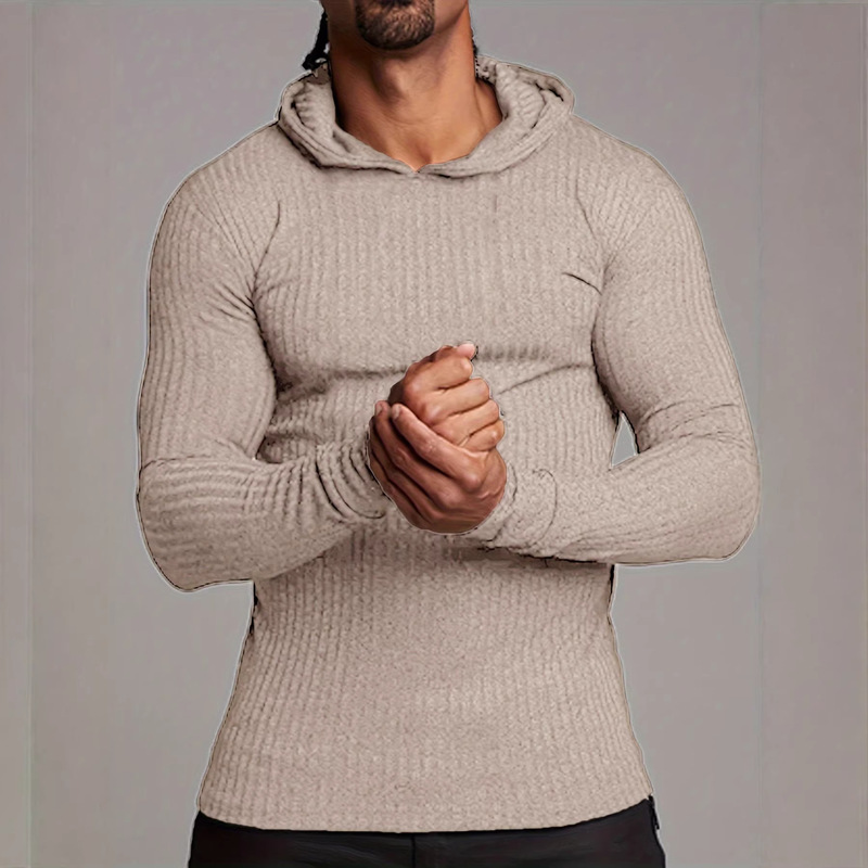 Men's European and American Sports Muscle Fitness Spring and Autumn Slim Training Suit Knitted Long Sleeve Hoodie Pullover Sweater Jacket