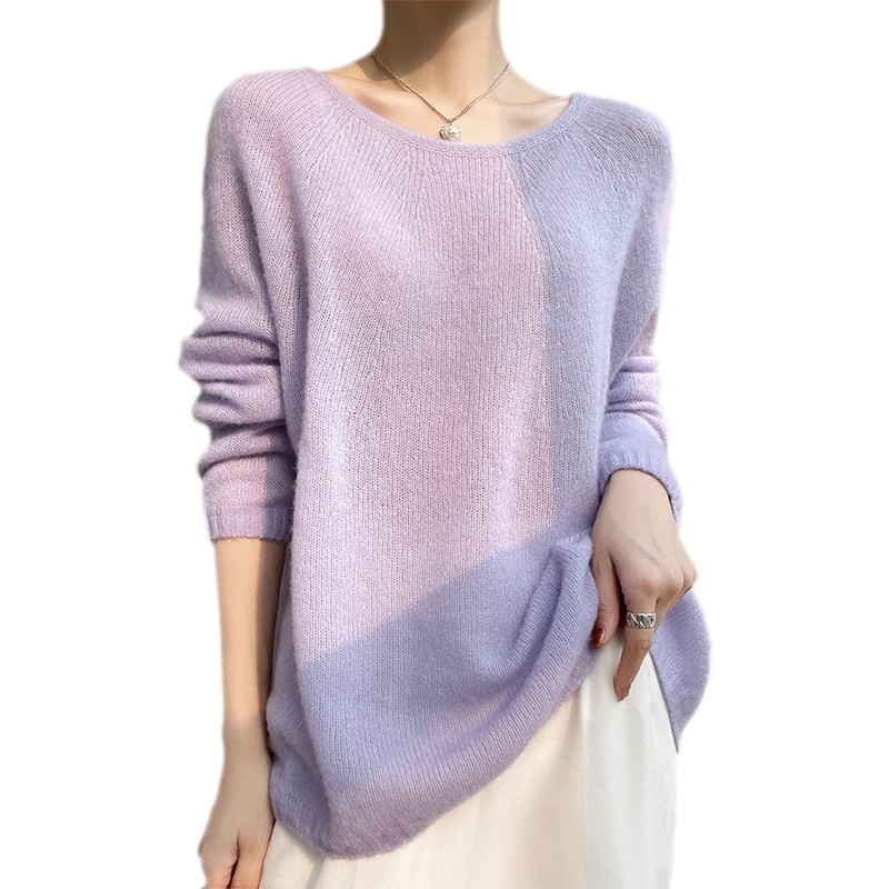 Soft waxy ~ 77% cashmere 23% mulberry silk! Women's Thin Round Neck Loose Sweater Seamless Lazy Sweater