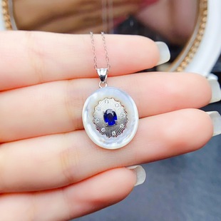 New natural sapphire pendant S925 silver inlaid main stone 4*5mm Joker net red explosions women's jewelry wholesale