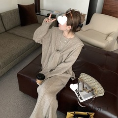 秋冬小香风感气质名媛轻奢韩剧针织套装毛衣披肩阔腿裤三件套