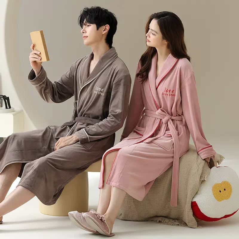 【抗静电】海岛绒睡袍男秋冬季加厚保暖晨袍冬天女士中长款浴袍