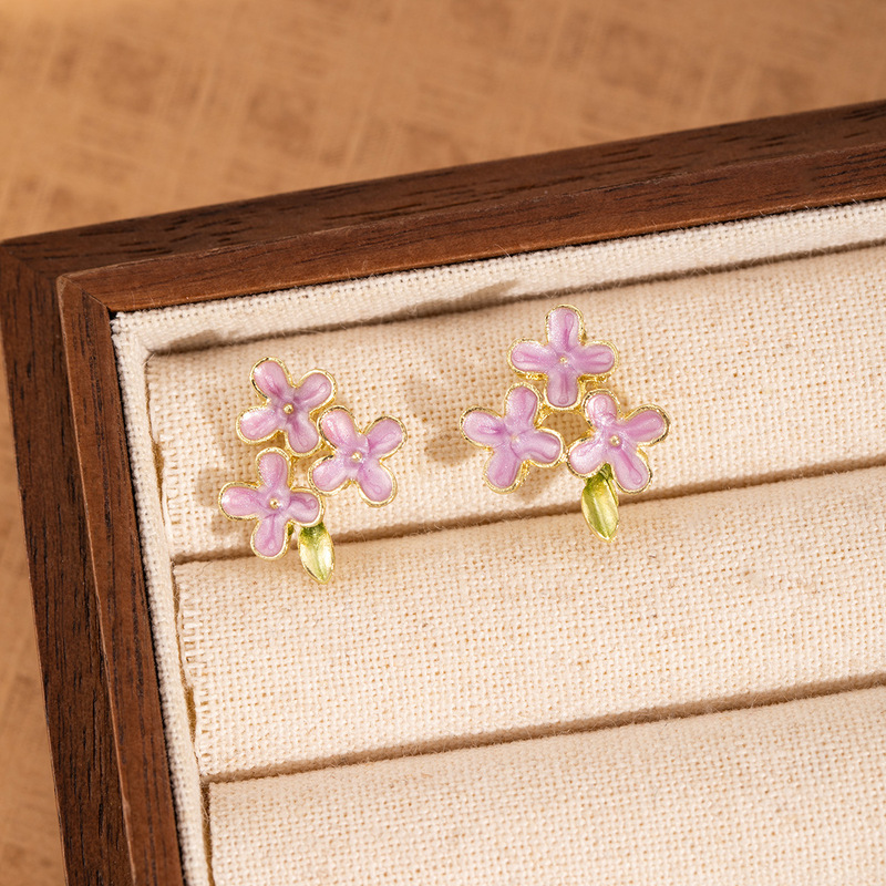 銀針森系の甘いピンクの花のピアスの小衆のデザインの高級感のイヤリングの清新なフランスのリゾート風の耳飾り|undefined