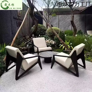 Outdoor Aluminum Alloy Sofa New Chinese Style Designer Solid Wood Sofa Balcony Hotel Club Leisure Area Table and Chair Combination
