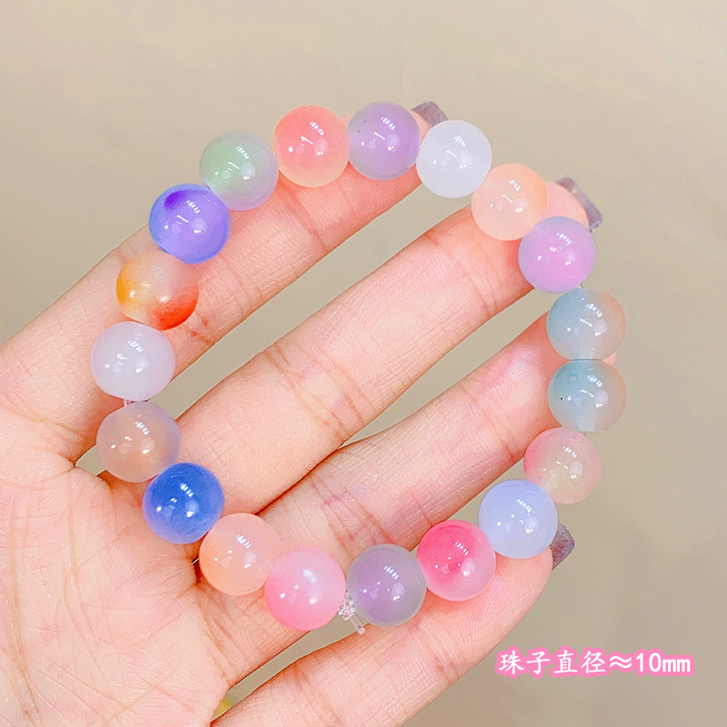 Crystal Glass Bracelet Female Ice Transparent Gradient round Beads Pliable Temperament Imitation White Plate Play Bracelet Student Bracelet Hand Jewelry