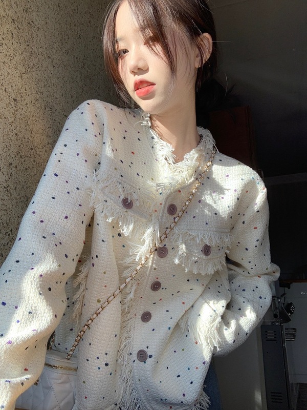 复古小香风波点流苏开衫短外套女春秋宽松高级感气质百搭夹克上衣|undefined