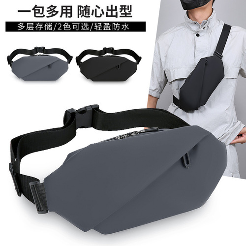 Men's Chest Bag Outdoor Running Phone Bag Multifunctional Large Capacity Waterproof Leather Film Casual Single Shoulder Crossbody Bag Wholesale