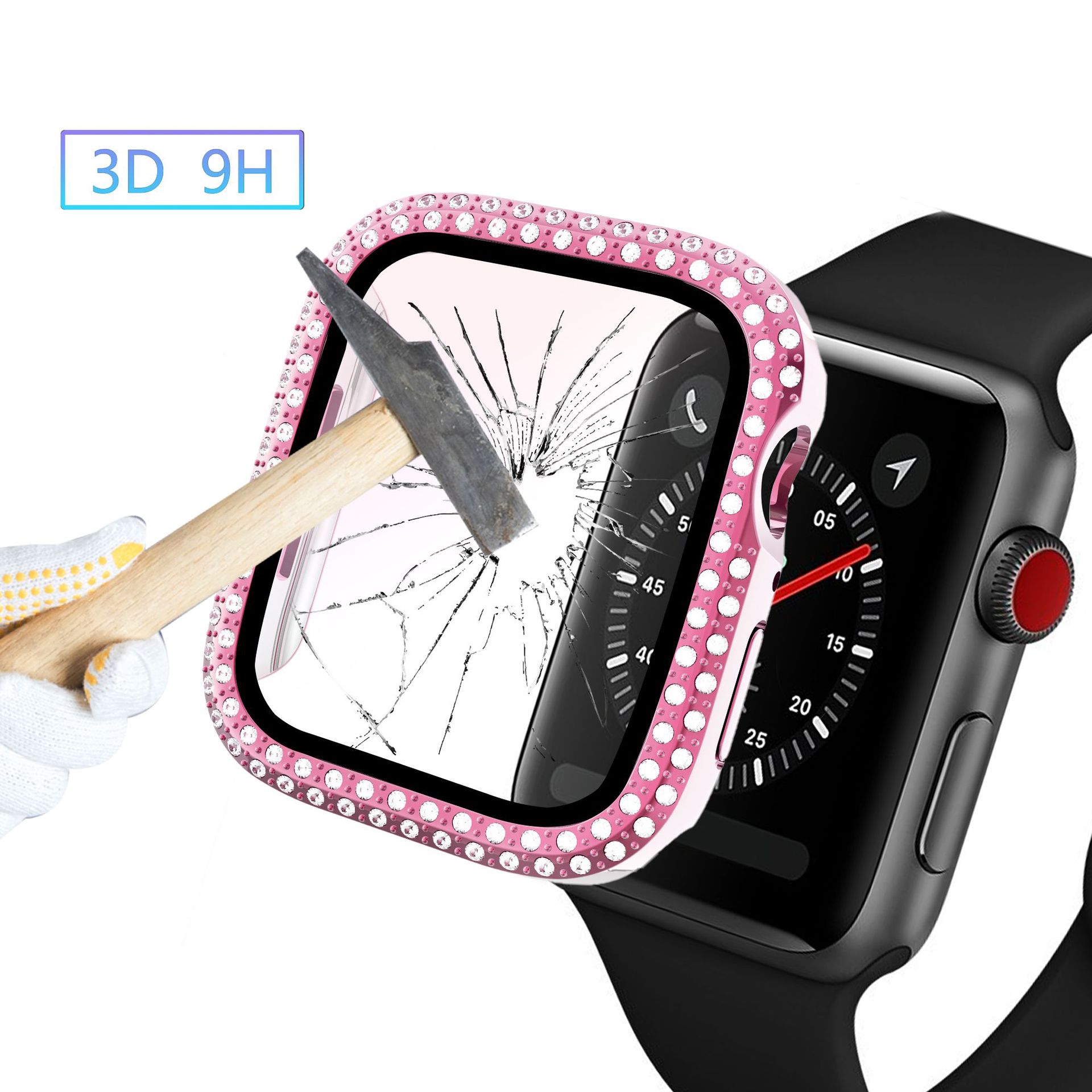 Adecuado para Apple doble fila diamante con caja de cristal Apple watch7/SE/6/5/43 todo incluido resistente a la caída caso duro