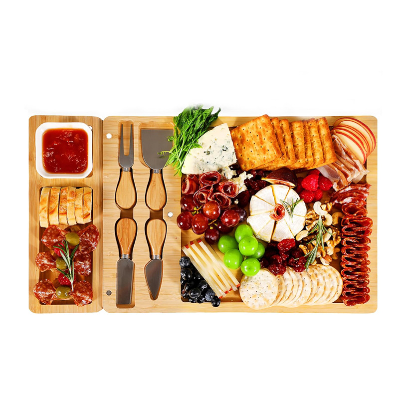 Queso de bambú Tabla de quesos cocina de cuatro piezas multi-función tabla de cortar partido merienda fruta filete bandeja de Bambú