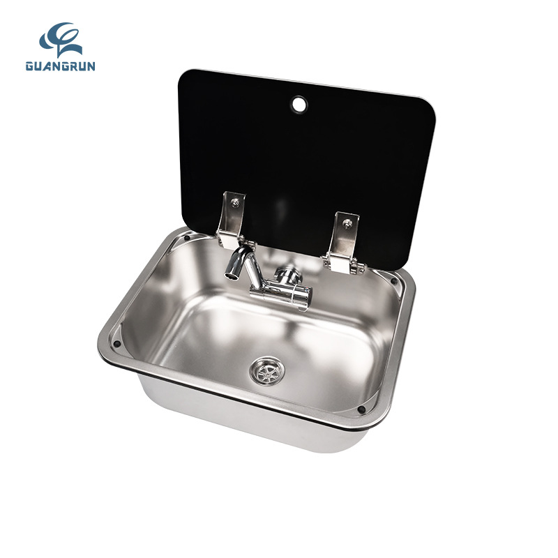 Fregadero de Acero Inoxidable 380*280*136mm GR-566B de Acero Inoxidable con Tapa para Casa Rodante y Yate