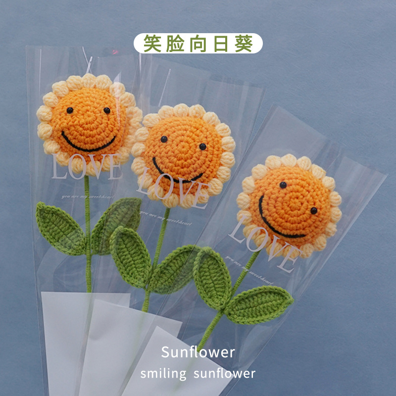 Terminado cara sonriente girasol tejido a mano flor eterna ramo artificial Día del Maestro Día del Niño regalo puesto en el mercado nocturno