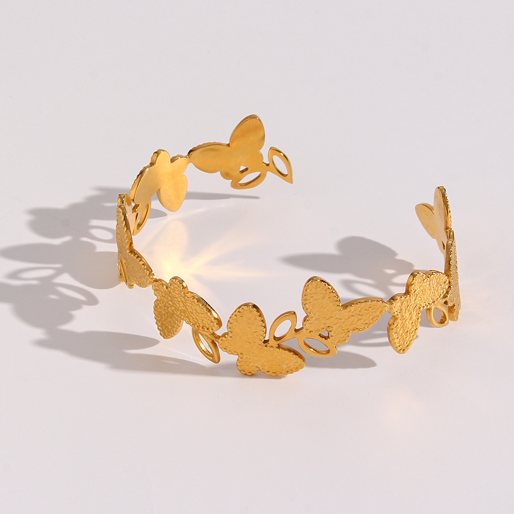 Fashion Bracelet Ornament Stainless Steel Plated 18k Golden Open-end Butterfly Bracelet display picture 3