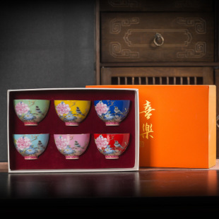 Enamel color Tea Cup ceramic master Cup household tea cup gift box court style kung fu tea set high-end gift