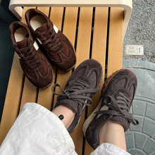 头层牛皮乌拉草猪皮鞋垫德训鞋女2025秋季新款女鞋复古百搭运动鞋