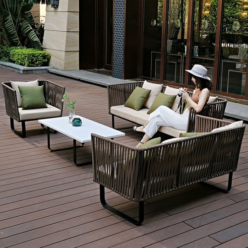 Outdoor Sofa Woven Sofa Chair Three-Person Set Waterproof Sunproof Outdoor Restaurant Bench Leisure Furniture Woven Sofa