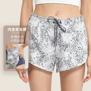 New European and American Floral Sports Shorts Women's Anti-running Fake Two-piece Loose Quick-drying Breathable Running Fitness Yoga Pants