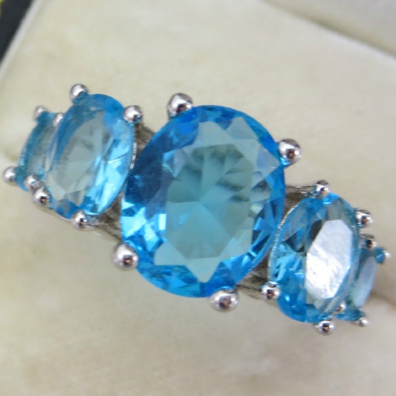 Huajie wish AliExpress fashion personalized 925 silver sea blue diamond engagement Wedding Bridal love ring