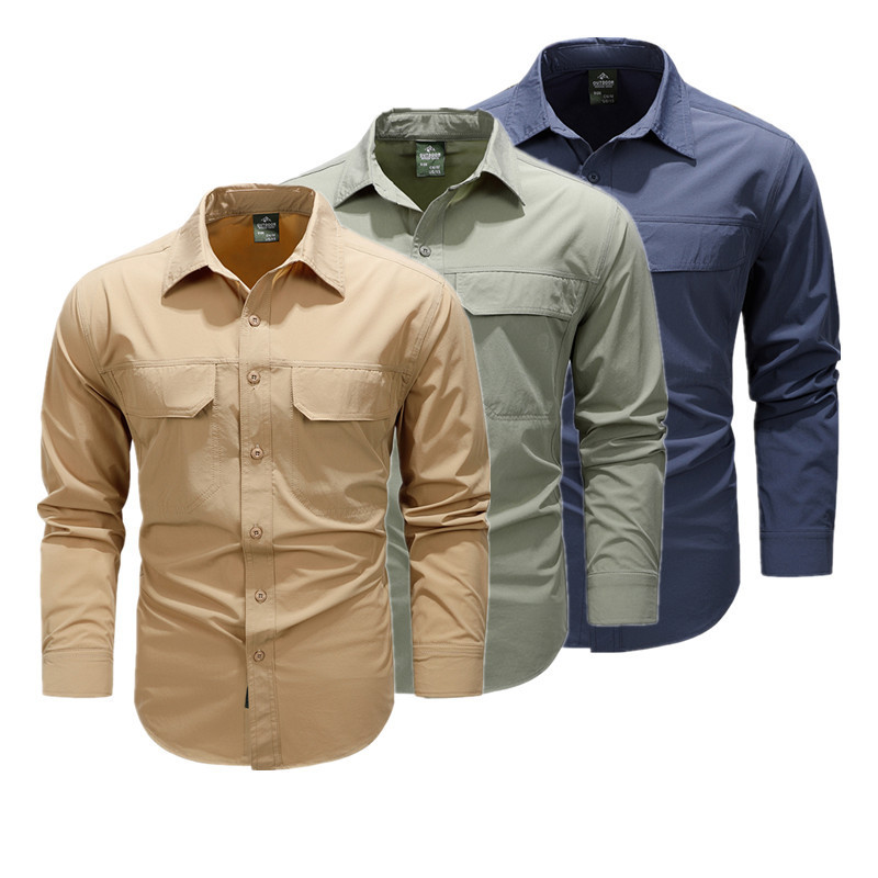 Spring and Autumn Elastic Quick-drying Long-sleeved Shirt Men's Outdoor Breathable Loose Tactical Thin Work Shirt Cross-border Supply