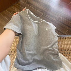 韓国系ですねレースの端の蝶結びの肩の半袖はビープ音がとてもきれいです。夏のしわは腰の上着の潮を収めます。