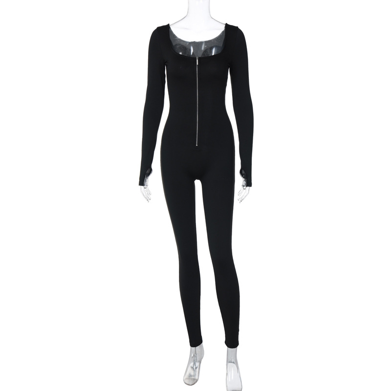 Women Clothing Winter Street Shooting Slim Fit Zipper Long Sleeve Jumpsuit