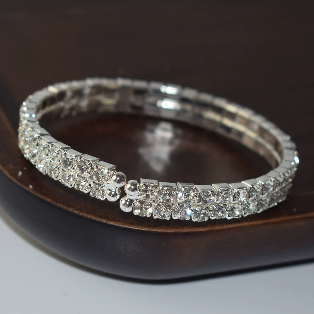 Браслет с rhinestones SL-1006, электропорошение серебро/золото, многорядный 1–5 слоев