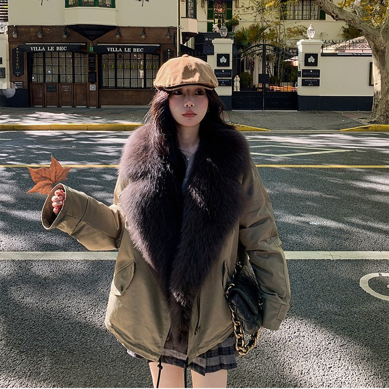 Detachable Thickened down Lining Sweet Cool Parka down Jacket Women's Workwear Casual Fur Coat with Fox Fur Collar