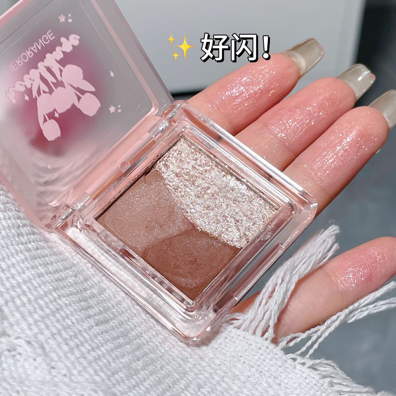 HERORANGE ~ Mini Sombra de ojos de tres piezas, brillo nacarado mate, tierno, no es fácil de volar, paleta de sombra de ojos blanca