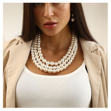 欧美跨境 珍珠时尚夸张女士串珍珠锁骨多层项链 6410