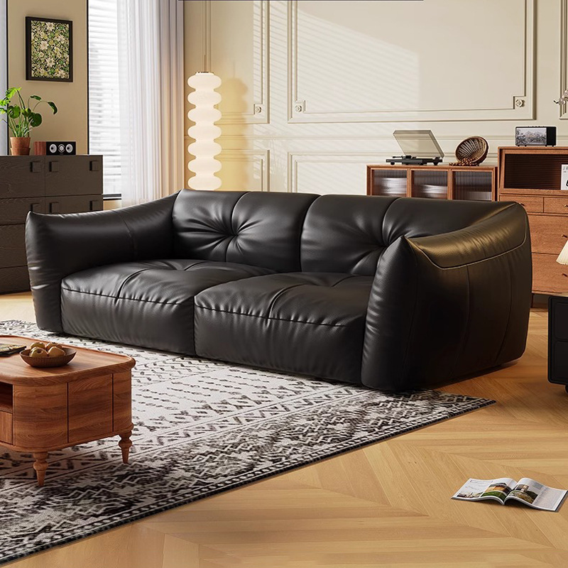 2025 nuevo sofá Nuomi Zi sofá estilo italiano minimalista sofá de cuero de vaca de primera capa sala de estar pequeño apartamento sofá recto