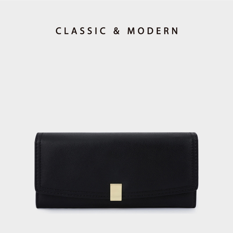 Factory Direct Sale Women's Long Wallet, Pu Smooth Surface, Flip Cover, Square Buckle, Light Luxury, Simple, Large Capacity Clutch Bag Wholesale