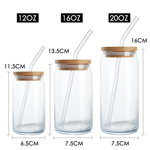 Foreign trade ins style 16oz transparent frosted thickened Libby glass straw cup can can Coke water cup with bamboo lid