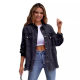 Factory Direct Sales Cross-Border New American Solid Color Mid-Length Ripped Long-Sleeved Denim Jacket European and American Style Jacket for Women