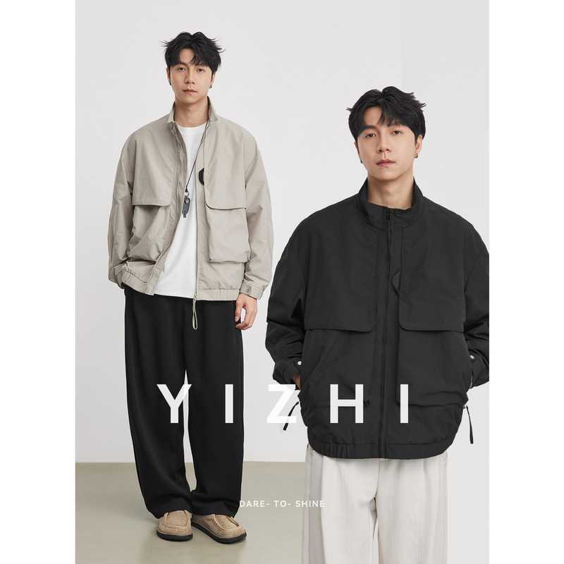 American-Style Trendy Brand Double-Pocket Stand-Collar Work Jacket for Men, Spring and Autumn 2026 New Sports Windbreaker Coat