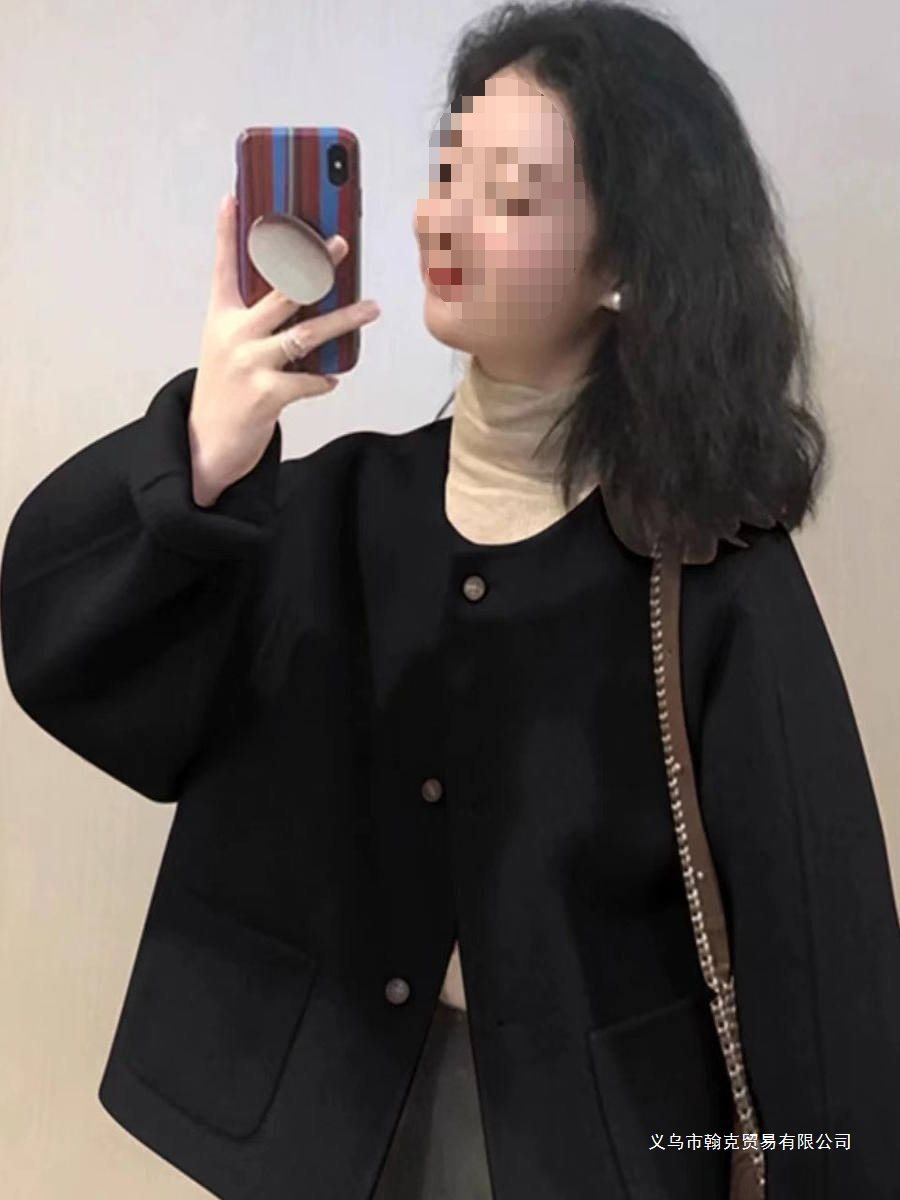 小香风短款纯色显瘦外套秋冬新款女胖妹妹小个子毛呢韩系外套